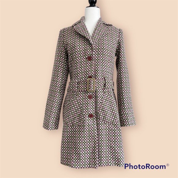 Preppy Pink Green Tweed Coat With Belt (S) Blendshe - Picture 2 of 14